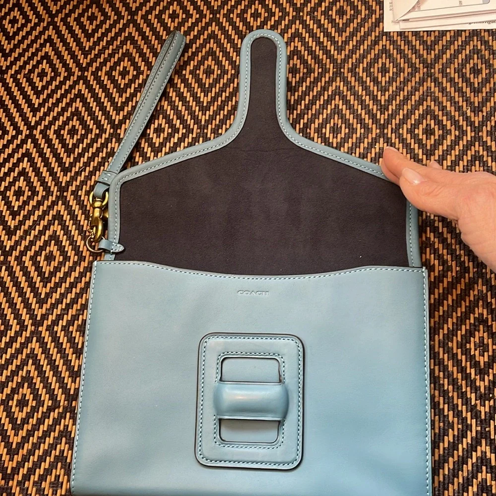 Coach 1941  Courier Wristlet clutch 89331 Pacific Blue and brass  NWT